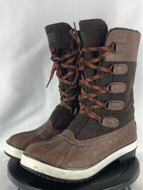 Women’s 8 UGG Australia 1001744 Wool Leather Duck Boots Brown Lace Snow Winter